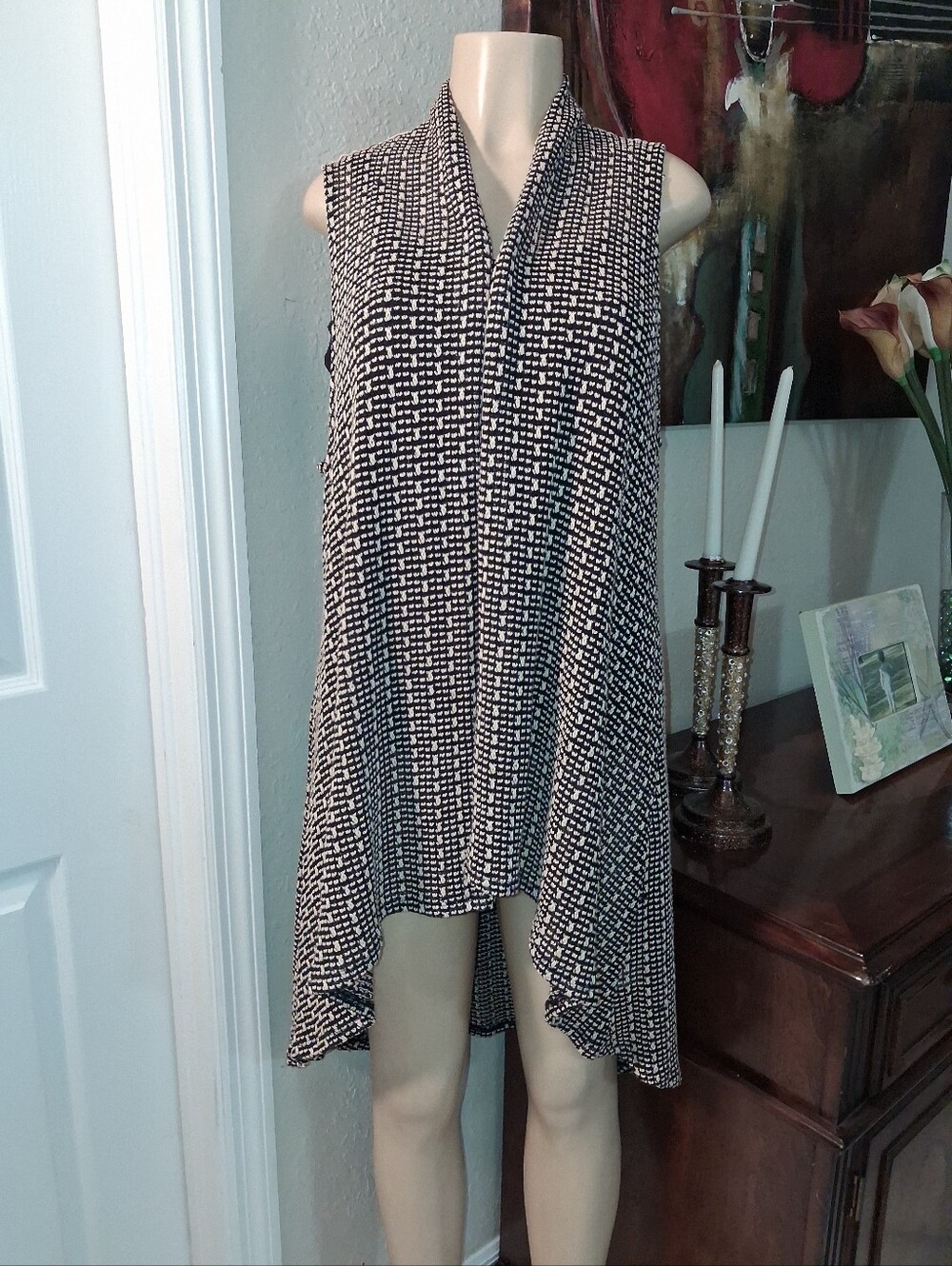 GIBSON LATIMER BOHO SWEATER VEST CREAM & BLACK SZ XLG